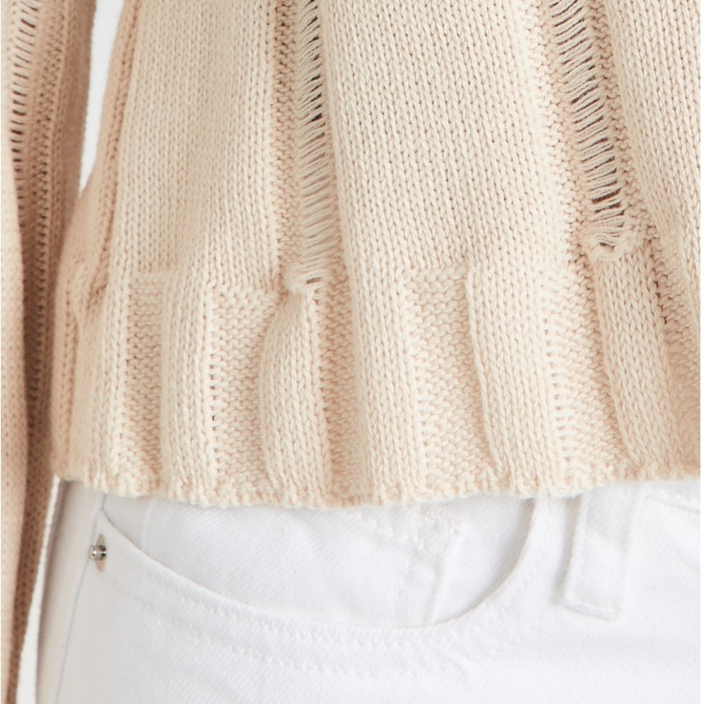 NWT 525 Cotton Novelty Rib Crew Neck Sweater Knit Cream Size S / XS​​​​​​​ - Picture 5 of 7
